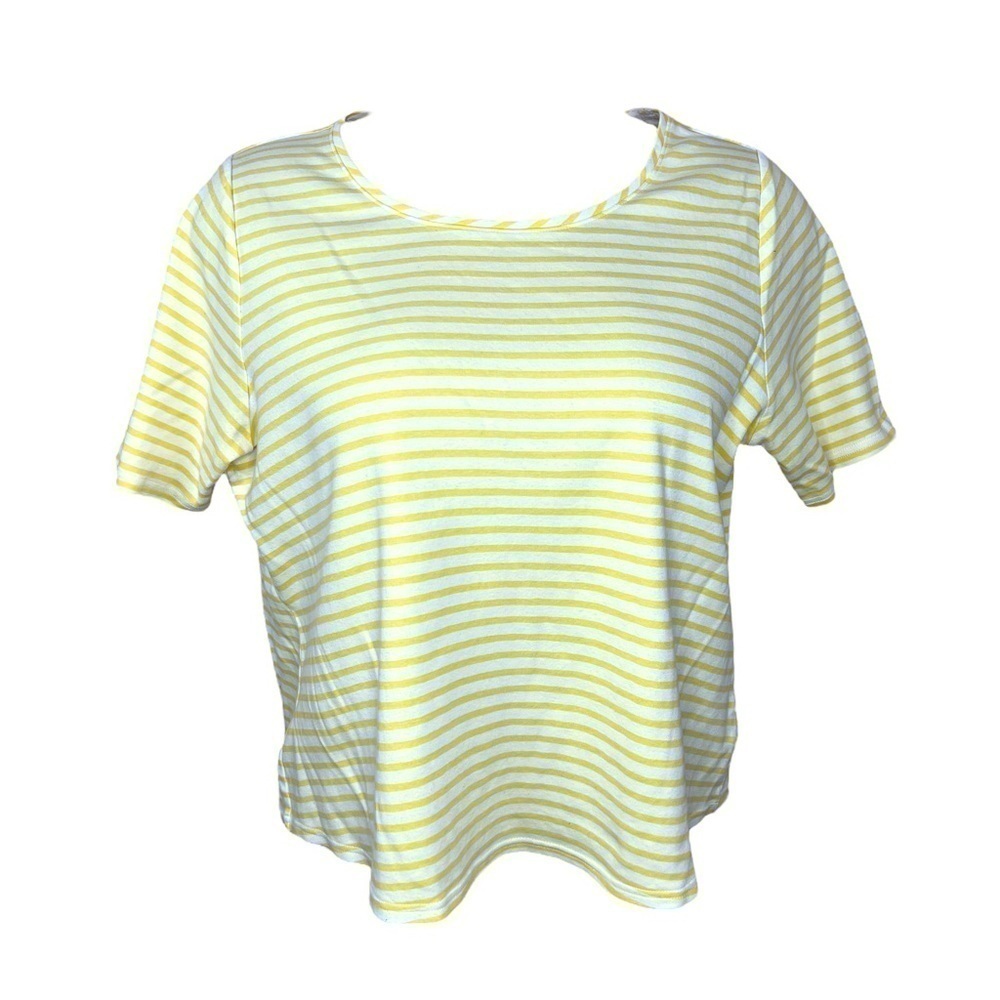 XXL Croft And Barrow Yellow White Striped Short Sleeve Tee T Shirt Cotton